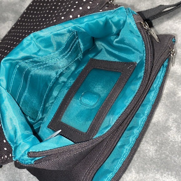 Thirty-One Double-Up Crossbody Bag - City Charcoal Swiss Dot - EUC - Picture 7 of 10